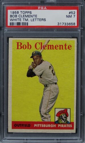 1958 Topps Roberto Clemente WHITE TEAM LETTERS HOF #52 PSA 7 NM