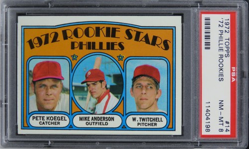 1972 Topps Phillies Rookies KOEGEL/ANDERSON/TWITCHELL #14 PSA 8 NM-MT