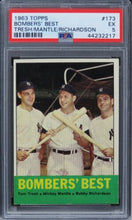 Load image into Gallery viewer, 1963 Topps Bombers&#39; Best TRESH/MANTLE/RICHARDSON HOF #173 PSA 5 EX