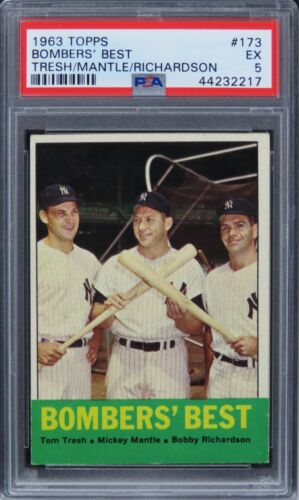 1963 Topps Bombers' Best TRESH/MANTLE/RICHARDSON HOF #173 PSA 5 EX