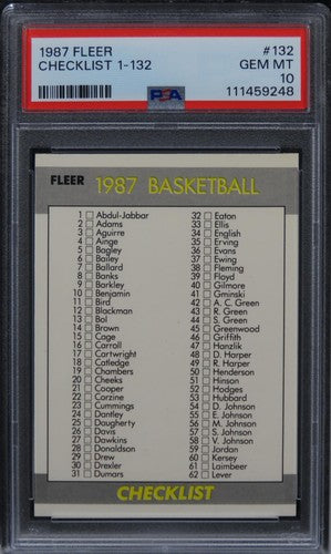 1987 Fleer Checklist 1-132 #132 PSA 10 GEM MINT