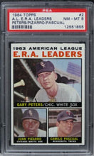 Load image into Gallery viewer, 1964 Topps A.L. E.R.A. Leaders PETERS/PIZARRO/PASCUAL #2 PSA 8 NM-MT
