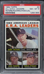 1964 Topps A.L. E.R.A. Leaders PETERS/PIZARRO/PASCUAL #2 PSA 8 NM-MT