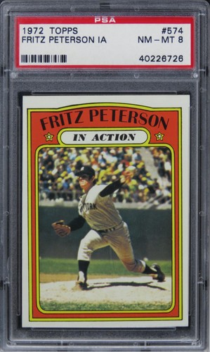 1972 Topps Fritz Peterson IN ACTION #574 PSA 8 NM-MT