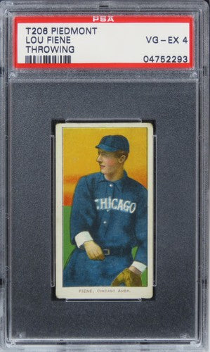 1909 T206 Piedmont Lou Fiene (THROWING) PSA 4 VG-EX