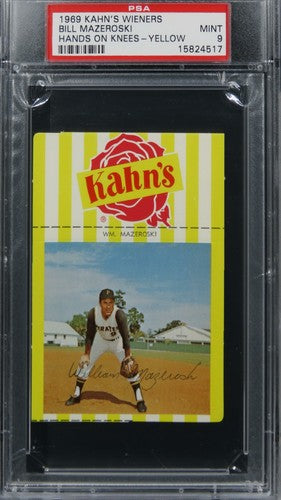 1969 Kahn's Wieners Bill Mazeroski HANDS ON KNEES-YELLOW HOF PSA 9 MINT
