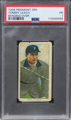 1909 T206 Piedmont 350 Tommy Leach (BENDING OVER) PSA 1 PR
