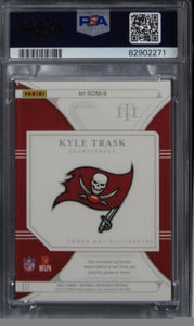 2021 Panini National Treasures Kyle Trask RC DUAL MATERIALS PLATINUM 1/1 9 PSA 8