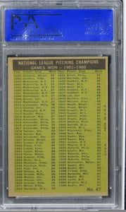 1961 Topps NL Pitching Leaders w/ Warren Spahn HOF #47 PSA 8 NM-MT