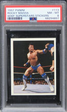 Load image into Gallery viewer, 1997 Panini Rocky Maivia WWF SUPERSTARS STICKERS #113 PSA 8 NM-MT