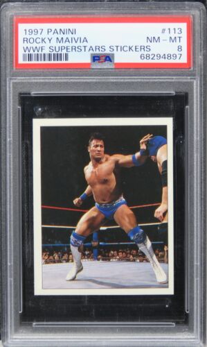 1997 Panini Rocky Maivia WWF SUPERSTARS STICKERS #113 PSA 8 NM-MT