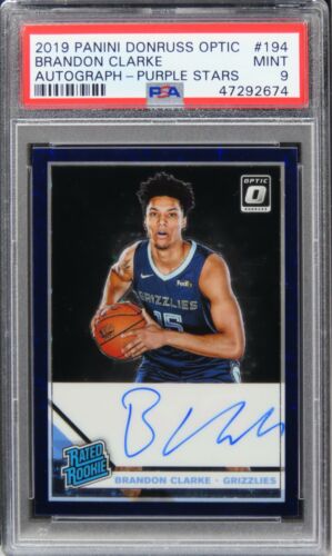 2019 Panini Donruss Optic Brandon Clarke AUTO-PURPLE STARS /49 ROOKIE #194 PSA 9