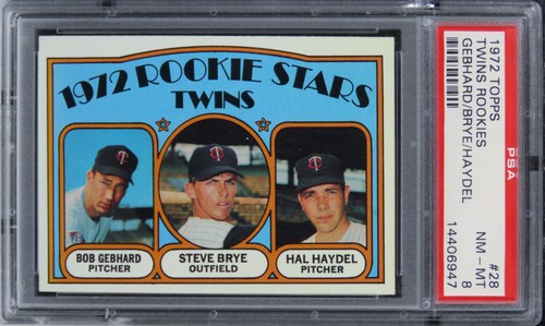 1972 Topps Twins Rookies GEBHARD/BRYE/HAYDEL #28 PSA 8 NM-MT