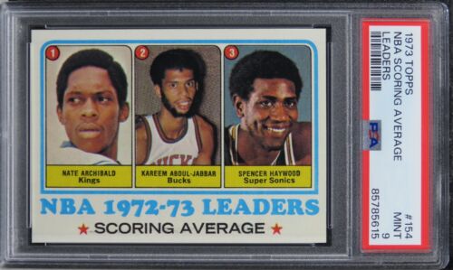 1973 Topps NBA Scoring Average Leaders ARCHIBALD/ABDUL-JABBAR/HAYWOOD #154 PSA 9