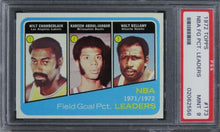 Load image into Gallery viewer, 1972 Topps NBA FG PCT. Leaders CHAMBERLAIN/ABDUL-JABBAR/BELLAMY #173 PSA 9 MINT