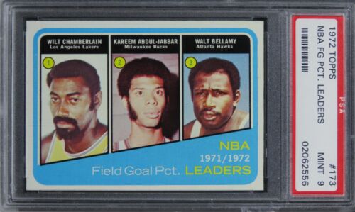 1972 Topps NBA FG PCT. Leaders CHAMBERLAIN/ABDUL-JABBAR/BELLAMY #173 PSA 9 MINT