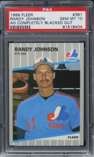 1989 Fleer Randy Johnson AD COMPLETELY BLACKED OUT HOF ROOKIE #381 PSA 10 GEM MT