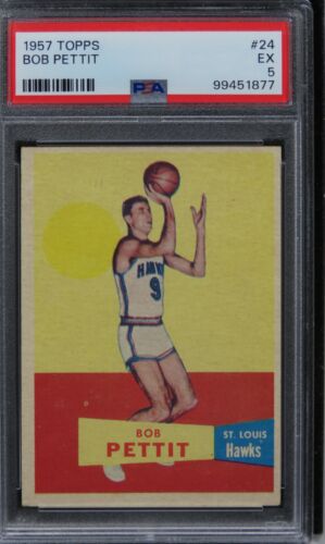 1957 Topps Bob Pettit HOF ROOKIE RC #24 PSA 5 EX