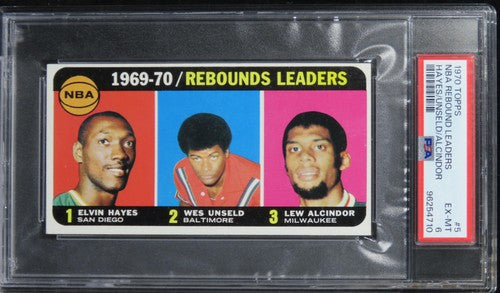 1970 Topps NBA Rebound Leaders HAYES/UNSELD/ALCINDOR HOF #5 PSA 6 EX-MT