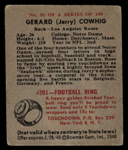 Load image into Gallery viewer, 1948 Bowman Gerard "Jerry" Cowhig SHORT PRINT #51 GOOD