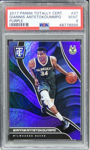 2017 Panini Totally Certified Giannis Antetokounmpo PURPLE Future HOF #37 PSA 9