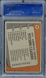 1972 Topps AL Pitching Leaders M.LOLICH/V.BLUE/W.WOOD #94 PSA 8 NM-MT