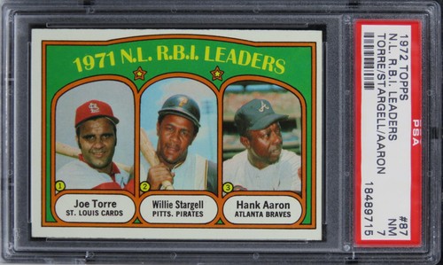 1972 Topps N.L. R.B.I. Leaders TORRE/STARGELL/AARON HOF #87 PSA 7 NM