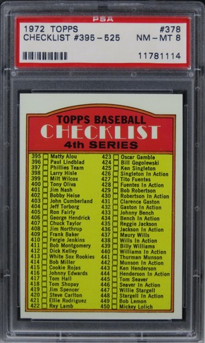 1972 Topps Checklist 395-525 #378 PSA 8 NM-MT