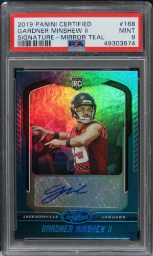 2019 Panini Certified Gardner Minshew II SIGNATURE-MIRROR TEAL ROOKIE #168 PSA 9