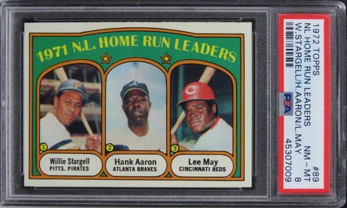 1972 Topps NL Home Run Leaders W.STARGELL/H.AARON/L.MAY HOF #89 PSA 8 NM-MT