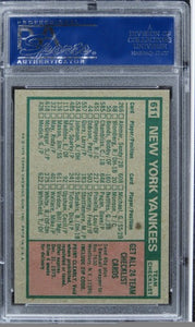 1975 Topps Yankees Team BILL VIRDON, MGR. #611 PSA 9 MINT