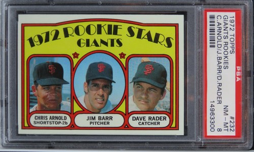 1972 Topps Giants Rookies C.ARNOLD/J.BARR/D.RADER #232 PSA 8 NM-MT