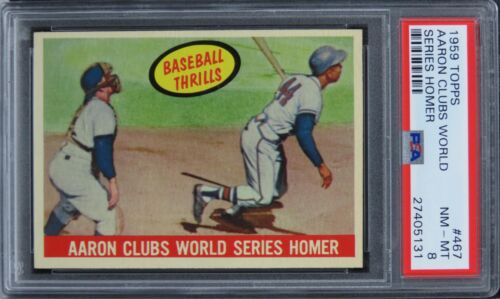 1959 Topps AARON CLUBS WORLD SERIES HOMER HOF #467 PSA 8 NM-MT