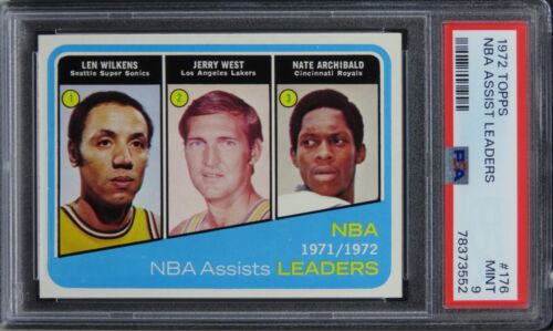 1972 Topps NBA Assist Leaders w/ WILKENS/WEST/ARCHIBALD HOF #176 PSA 9 MINT