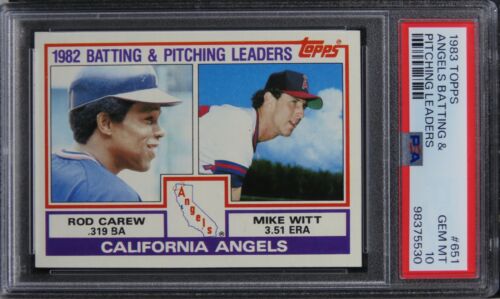 1983 Topps Angels Batting and Pitching Leaders w/ Rod Carew #651 PSA 10 GEM MINT