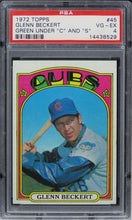 Load image into Gallery viewer, 1972 Topps Glenn Beckert GREEN UNDER &quot;C&quot; AND &quot;S&quot; #45 PSA 4 VG-EX