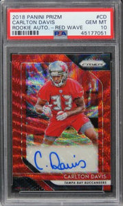 2018 Panini Prizm Carlton Davis ROOKIE AUTO RED WAVE PRIZM /199 #CD PSA 10