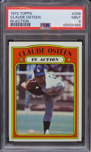 1972 Topps Claude Osteen IN ACTION #298 PSA 9 MINT