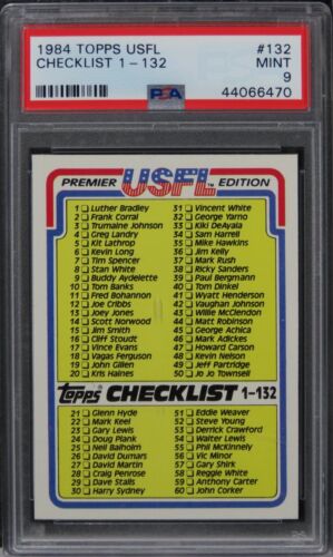 1984 Topps USFL Checklist 1-132 #132 PSA 9 MINT