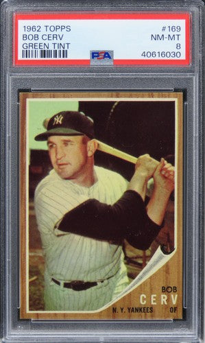 1962 Topps Bob Cerv GREEN TINT #169 PSA 8 NM-MT