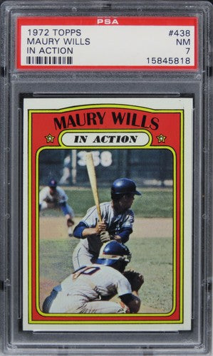 1972 Topps Maury Wills IN ACTION #438 PSA 7 NM