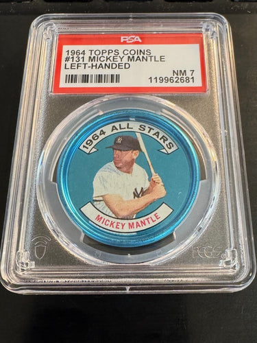 1964 Topps Coins Mickey Mantle LEFT-HANDED HOF #131 PSA 7 NM