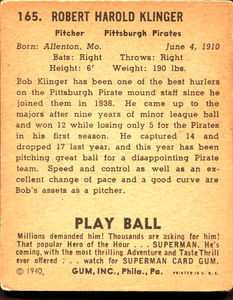 1940 Play Ball Bob Klinger #165 GOOD