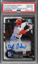Load image into Gallery viewer, 2016 Bowman Chrome Dylan Carlson DP AUTO ROOKIE #CDADC PSA 10 GEM MINT
