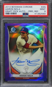 2014 Bowman Chrome Aaron Nola AUTO PURPLE REFRACTOR /10 ROOKIE #AN PSA 9